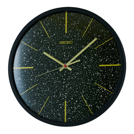 Seiko QXA828KLH "Black Taylor" Modern Wooden Wall Clock with Curved Glass Crystal