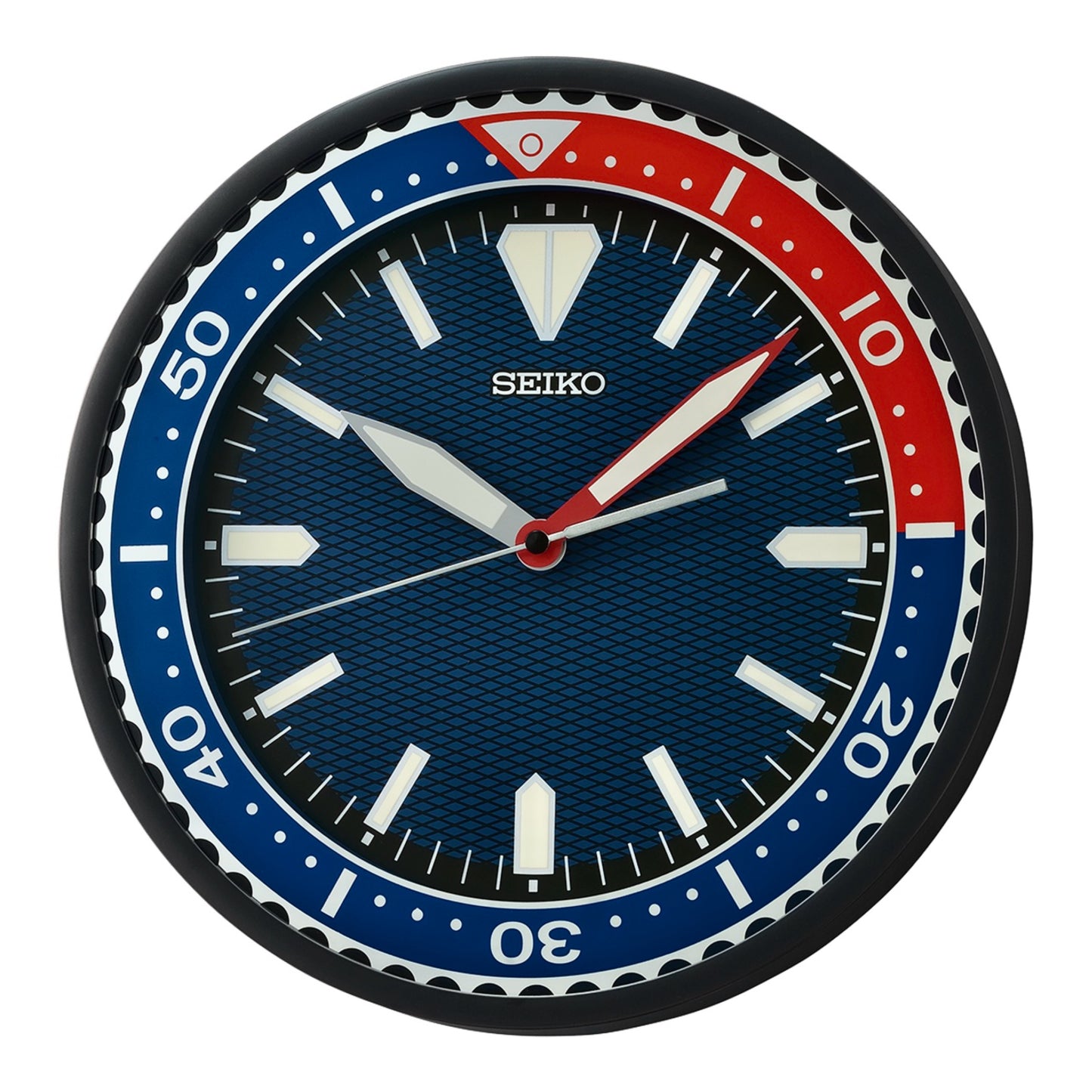Seiko QXA791JLH "Blue & Red Heritage Watch Dial" Luminous Wall Clock with Silent Sweep Second Hand