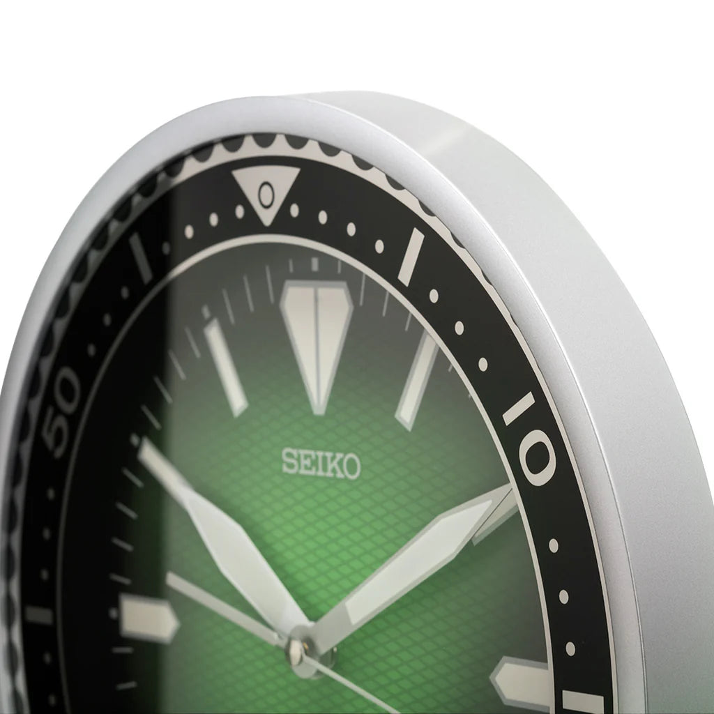 Seiko QXA791SLH "Classic Watch Dial" Green Heritage Design Luminous Wall Clock with Silent Sweep Second Hand