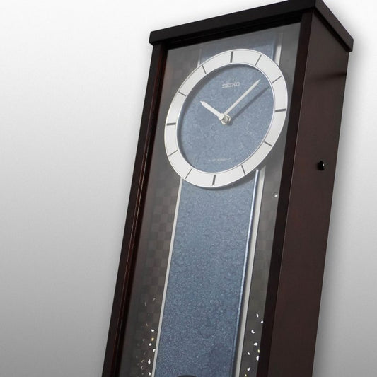 Seiko QXM608BLH "Blue River" Modern Musical Decorative Pendulum Wooden Wall Clock