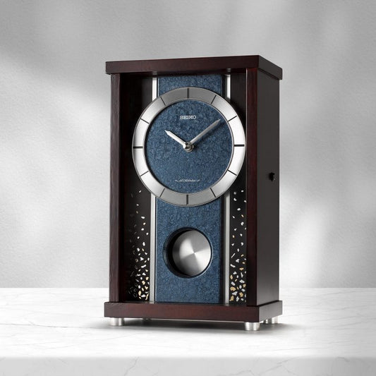 Seiko QXW251BLH "Blue Stream" Modern Musical Decorative Pendulum Wooden Mantel Clock