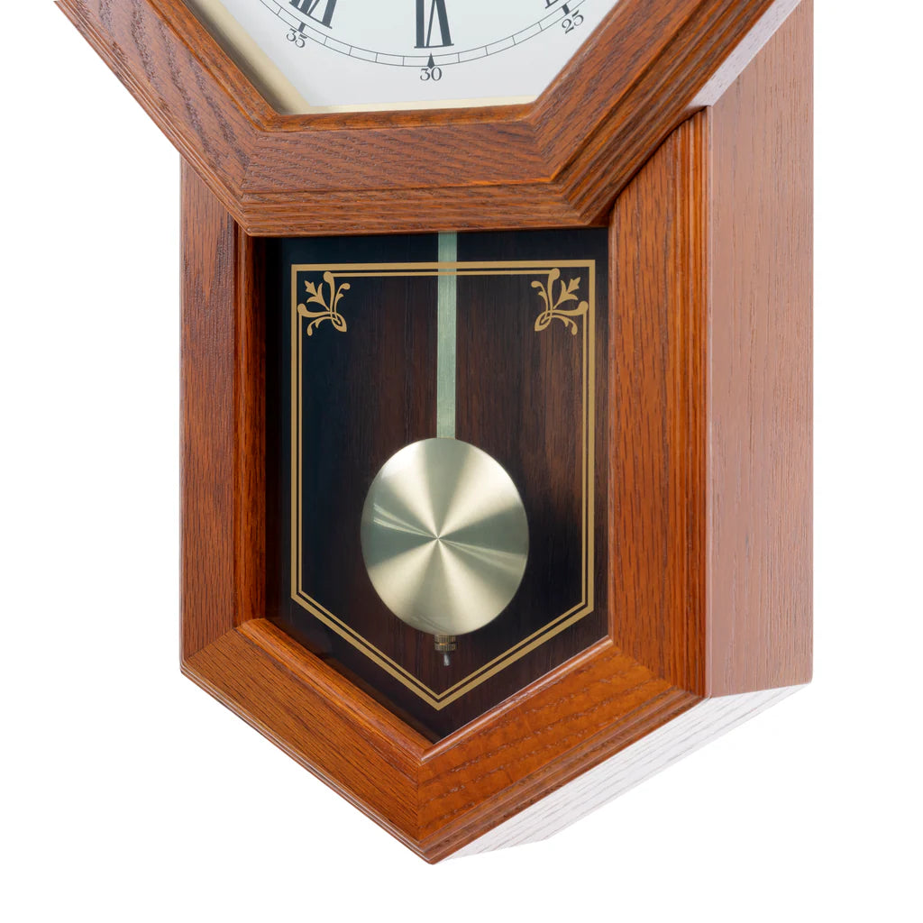 Seiko QXH110BLH "Light Oak Schoolhouse" Traditional Wooden Chiming Pendulum Wall Clock