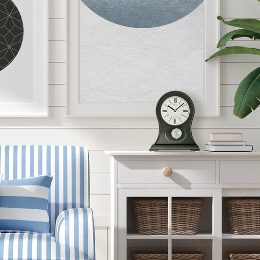 Seiko QXQ027KLH "James" Modern Curved Wooden Chiming Pendulum Mantel Clock