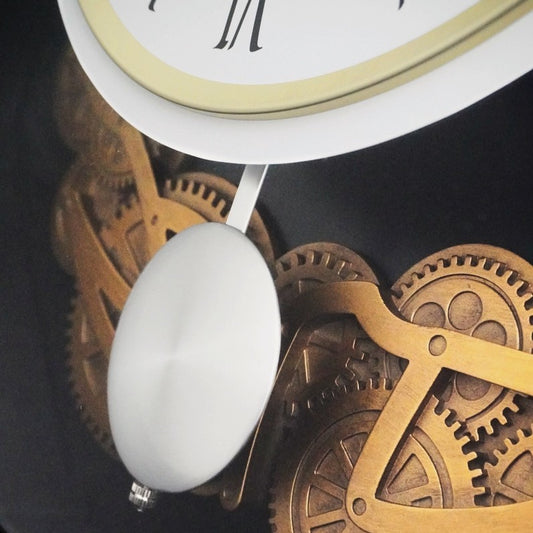 NEW! | Seiko QXM617KLH "Benedict" Melodies in Motion Musical Decorative Pendulum Wooden Wall Clock with 3D Gears