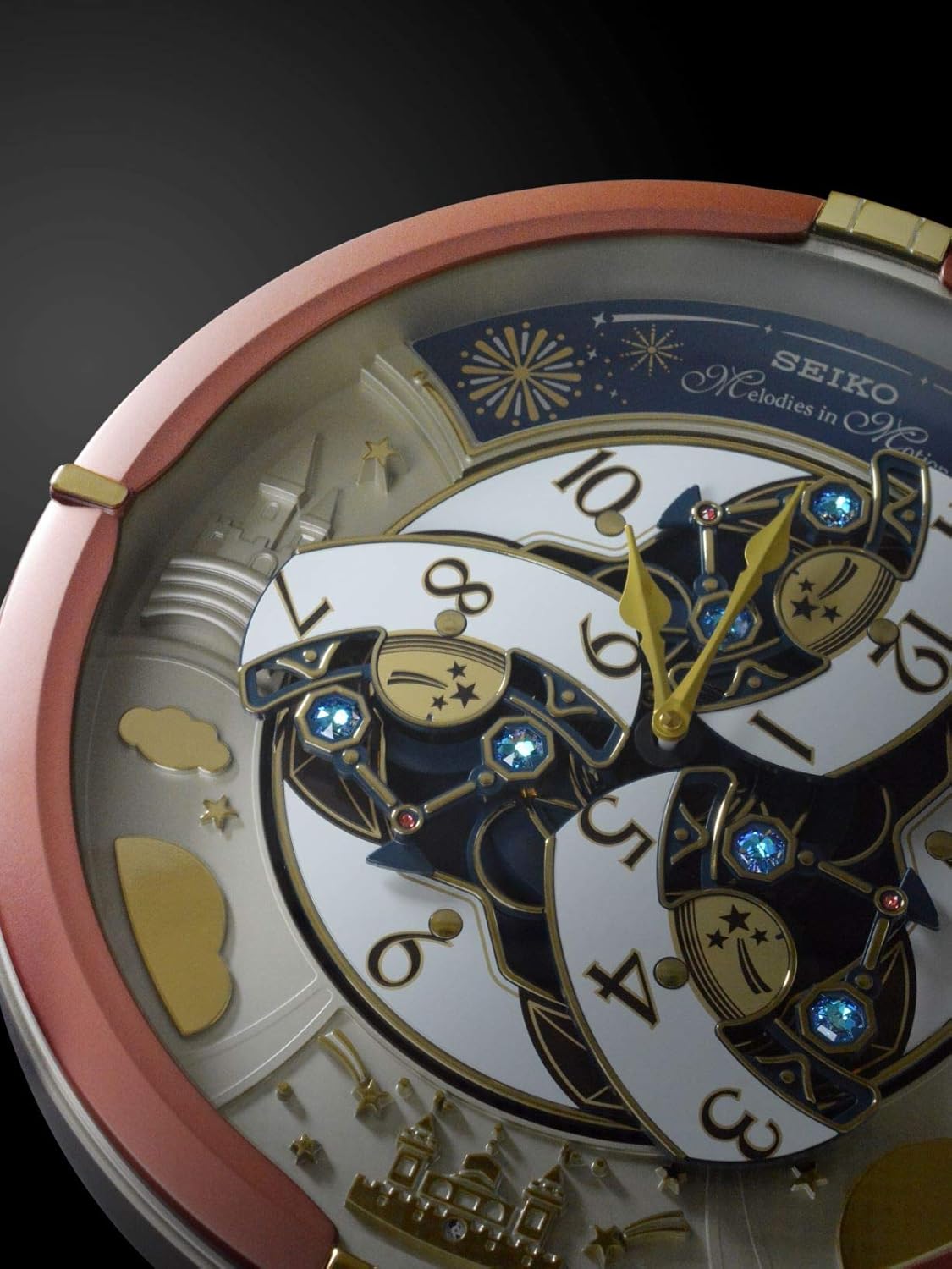 Seiko QXM378BRH “Castle Night” Melodies in Motion Dancing Dial Musical Wall Clock with 18 Songs