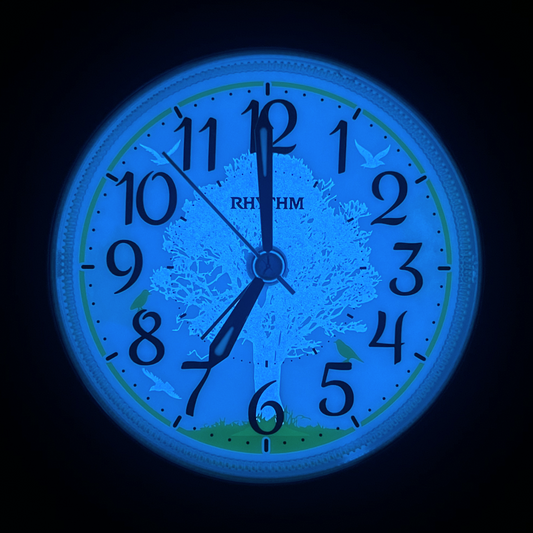 Rhythm “Nightbright 3055” Tree-Themed Desk Alarm Clock with LED-Lighted Dial - CRE305NR05