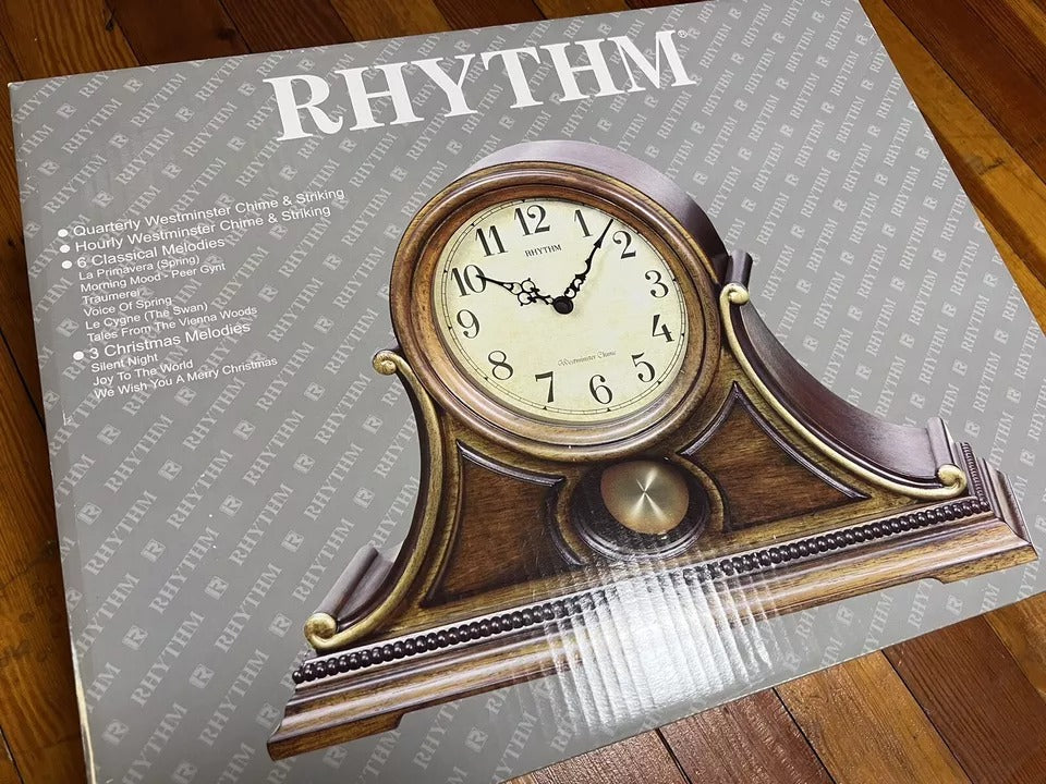 Rhythm "WSM Tuscany" Traditional Wooden Chiming & Musical Tambour Mantel Clock with Swinging Pendulum - CRJ729UR06