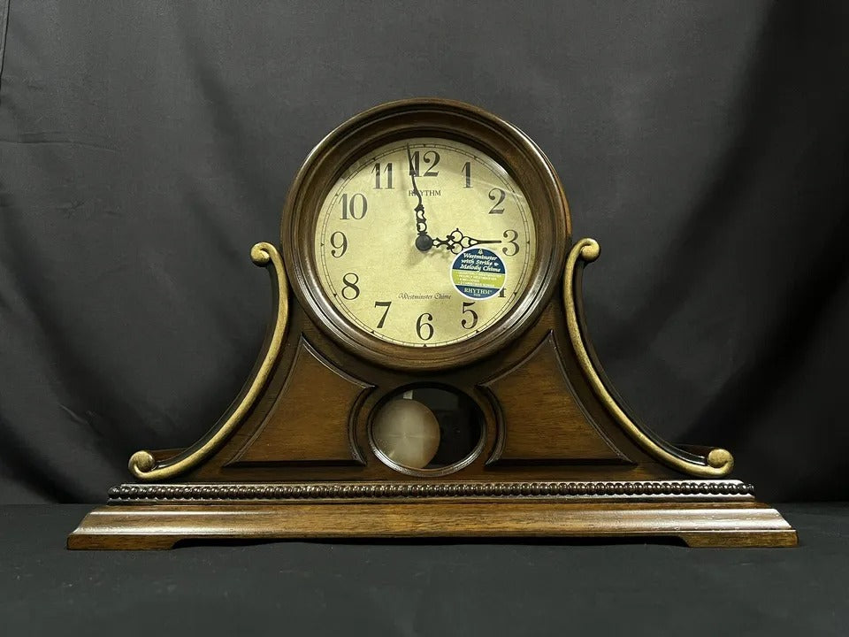 Rhythm "WSM Tuscany" Traditional Wooden Chiming & Musical Tambour Mantel Clock with Swinging Pendulum - CRJ729UR06