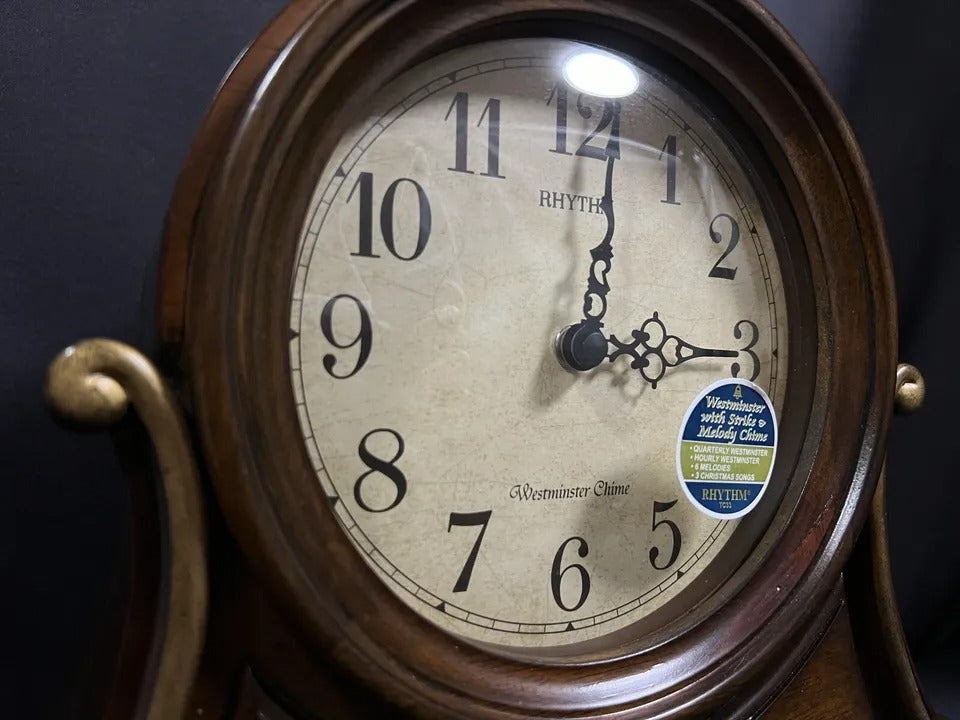 Rhythm "WSM Tuscany" Traditional Wooden Chiming & Musical Tambour Mantel Clock with Swinging Pendulum - CRJ729UR06