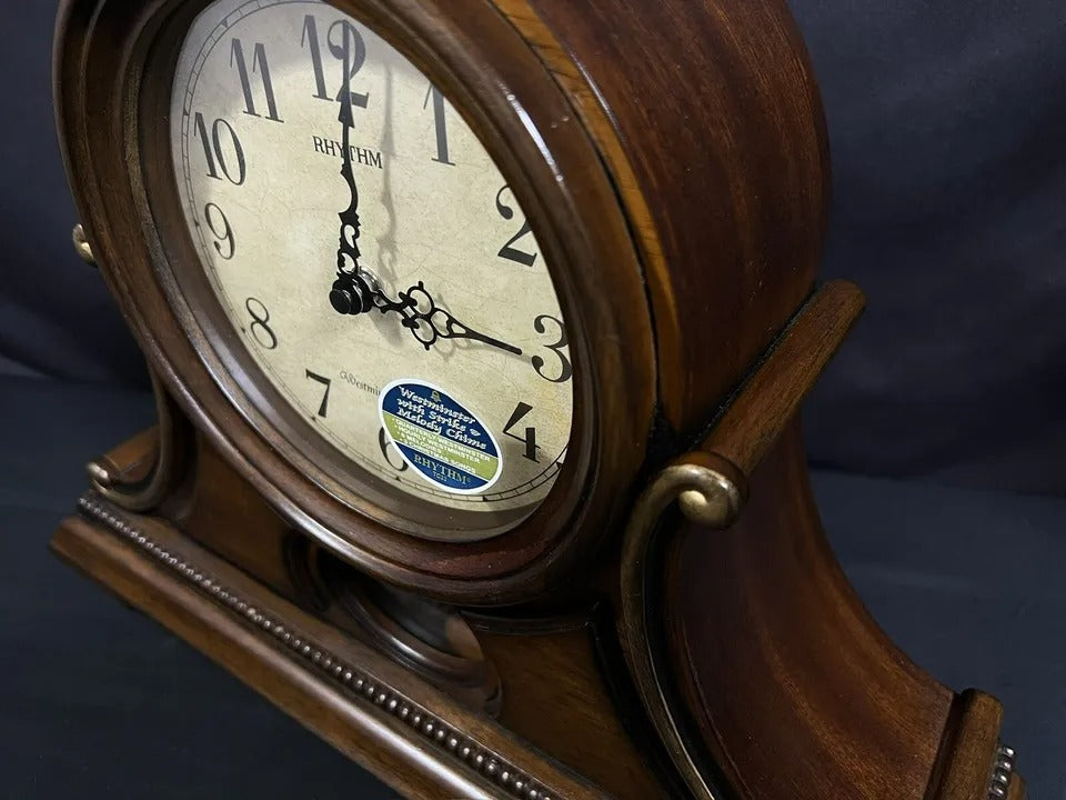 Rhythm "WSM Tuscany" Traditional Wooden Chiming & Musical Tambour Mantel Clock with Swinging Pendulum - CRJ729UR06