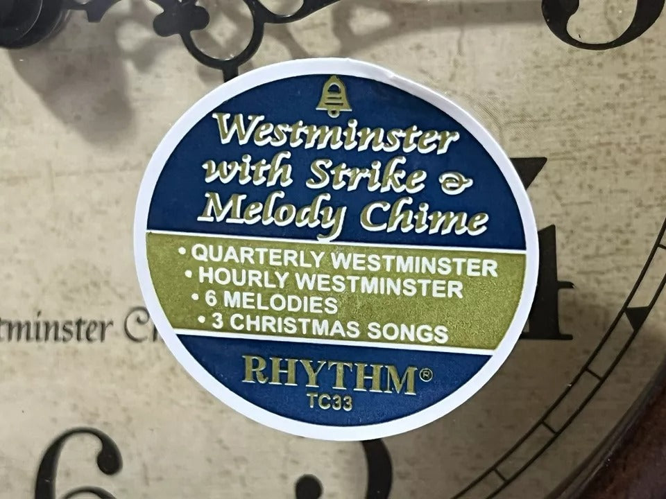 Rhythm "WSM Tuscany" Traditional Wooden Chiming & Musical Tambour Mantel Clock with Swinging Pendulum - CRJ729UR06