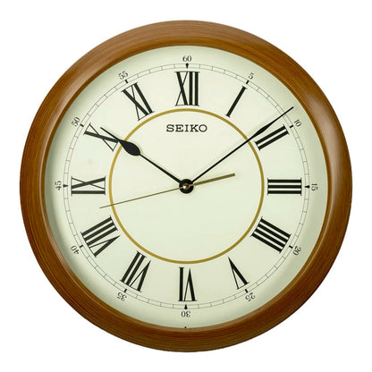 Seiko QXA598ALH "16-Inch Woodgrain with Roman Numerals" Large Wall Clock with Silent Sweep Second Hand