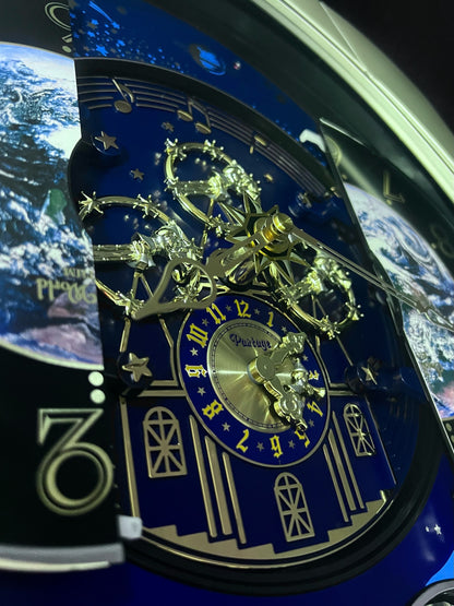 Rhythm “Peaceful Cosmos II” Moving Earth Dial Magic Motion Musical Wall Clock - 4MH408WU19
