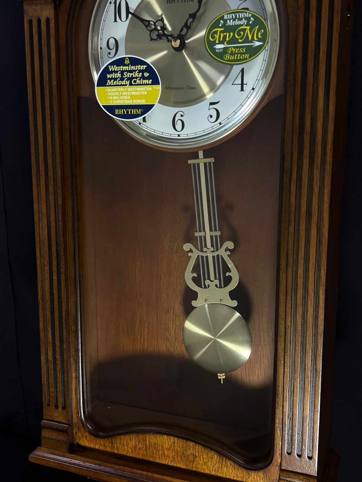 Rhythm “WSM Tiara II” Traditional Wooden Musical & Chiming Pendulum Wall Clock with Intricate Carved Frame - CMJ539UR06