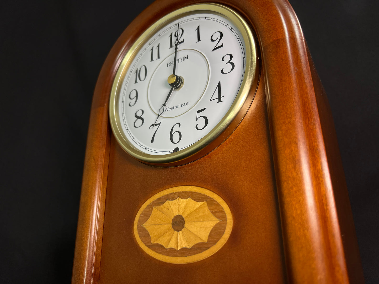 Rhythm “Celebration Time 108” Traditional Wooden Inlaid Musical & Chiming Mantel Clock - CRH108UR06