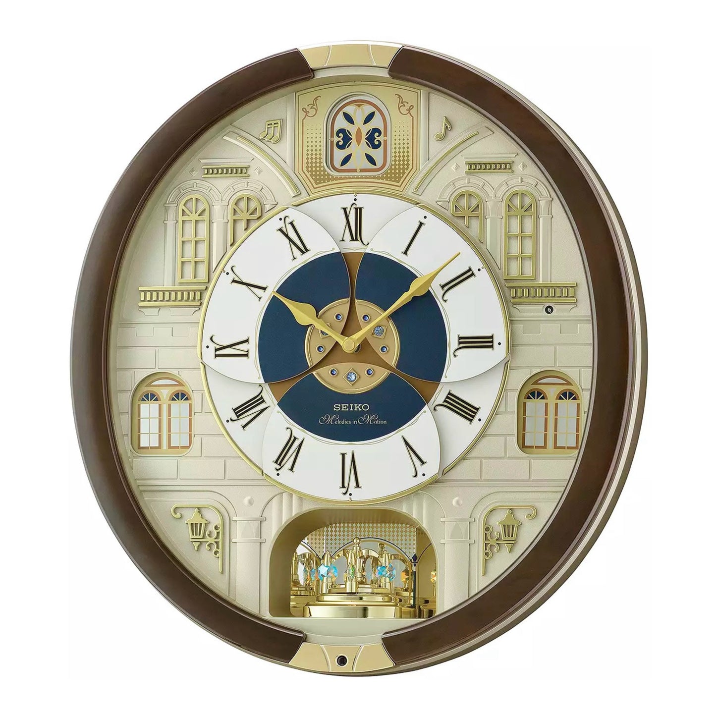 Seiko QXM371BRH “Castle Windows” Melodies in Motion Dancing Dial Musical Wall Clock