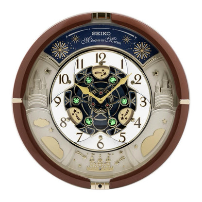 Seiko QXM378BRH “Castle Night” Melodies in Motion Dancing Dial Musical Wall Clock with 18 Songs