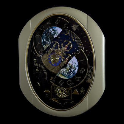 Rhythm “Peaceful Cosmos Entertainer” Moving Earth Dial Magic Motion Musical Wall Clock with Popular Melodies - 4MH839WB19