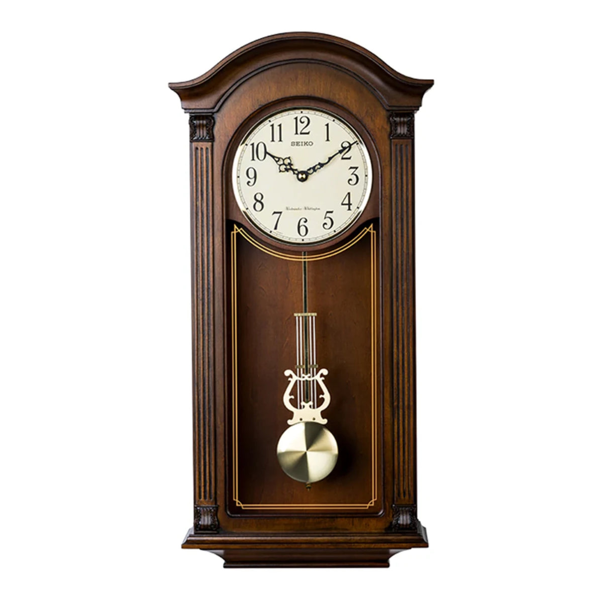 Seiko QXH066BLH "Golden Arched" Traditional Wooden Chiming Pendulum Wall Clock