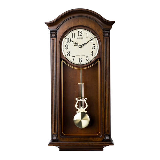 Seiko QXH066BLH "Golden Arched" Traditional Wooden Chiming Pendulum Wall Clock