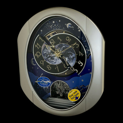 Rhythm “Peaceful Cosmos II” Moving Earth Dial Magic Motion Musical Wall Clock - 4MH408WU19