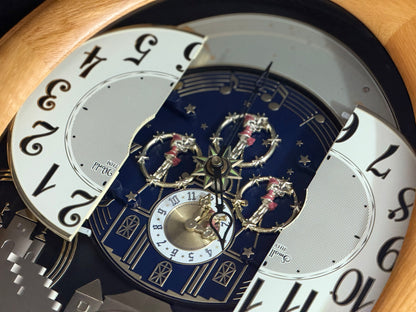Rhythm "Timecracker Golden Oak" Moving Dial Magic Motion Musical Wooden Wall Clock with Popular Melodies - 4MH782-R07