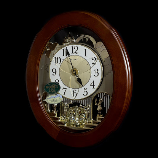 Rhythm "CTS Nostalgia" Moving Dial Magic Motion Musical Wooden Wall Clock with Popular Melodies - 4MH780-R06