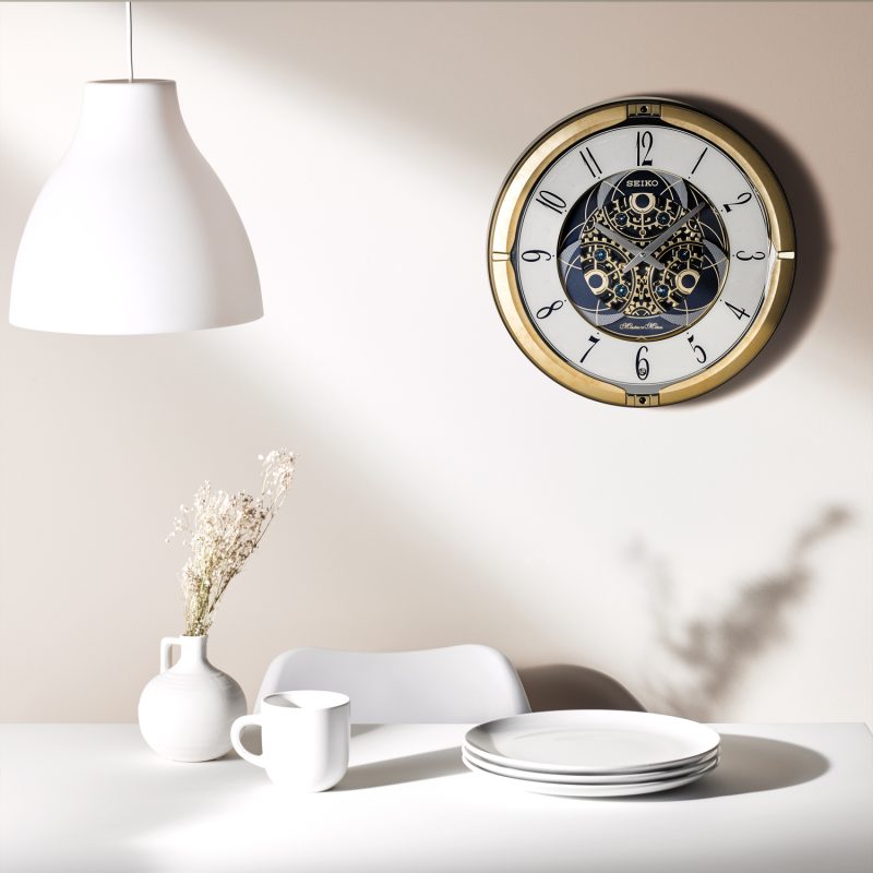 Seiko QXM387GRH “Kingly Mechanical” Melodies in Motion Dancing Dial Musical Wall Clock with 30 Songs