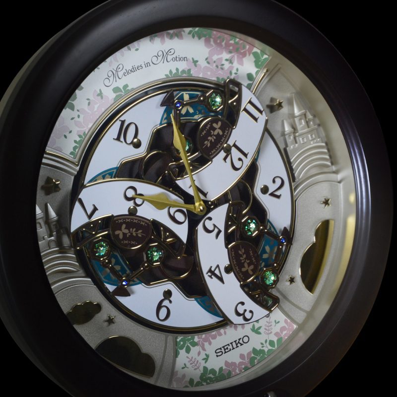 Seiko QXM391NRH “Cherry Blossom” Melodies in Motion Dancing Dial Musical Wooden Wall Clock with 30 Songs