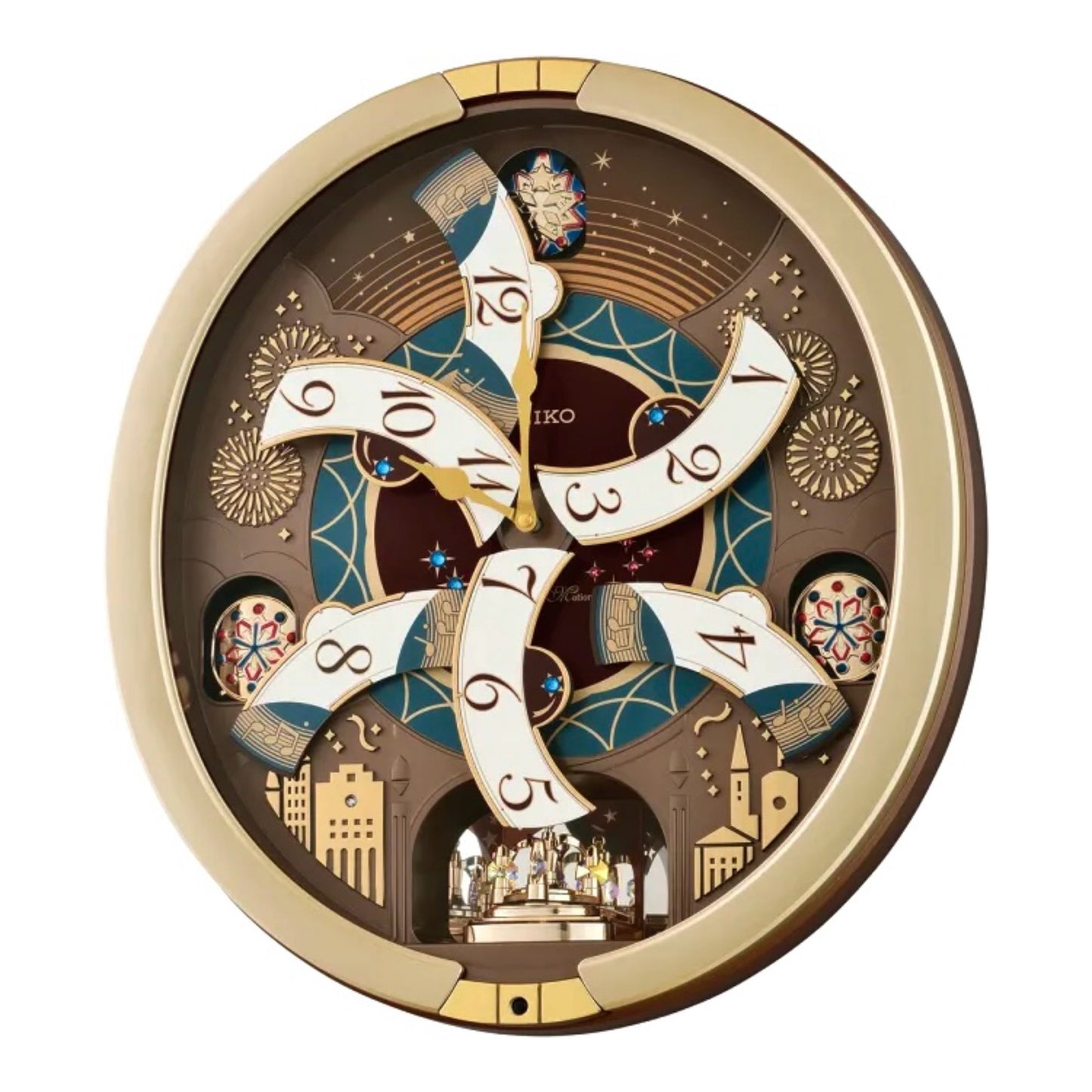 Seiko QXM620GRH "Golden Festival" Melodies in Motion Dancing Dial Musical Wall Clock with 30 Songs