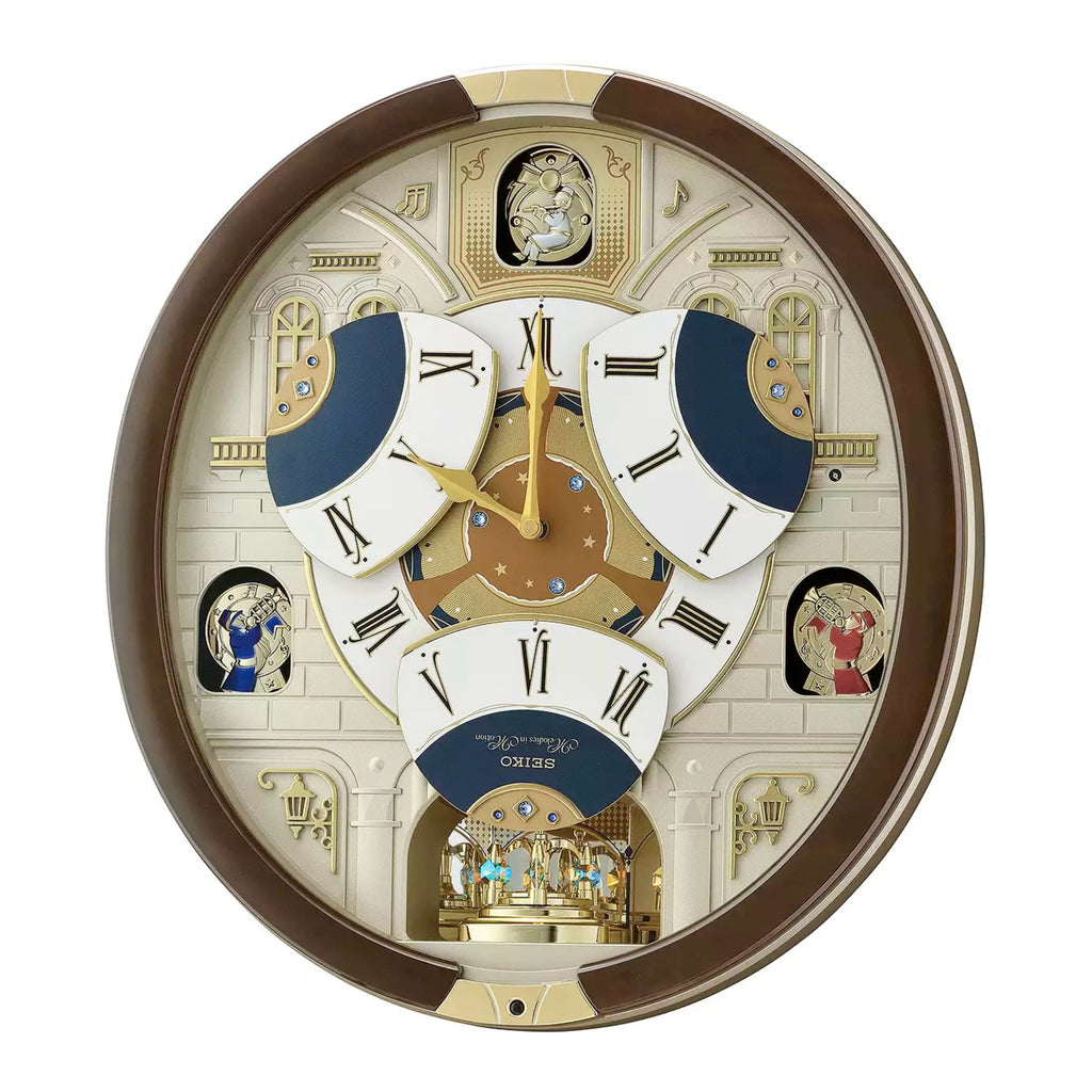 Seiko QXM371BRH “Castle Windows” Melodies in Motion Dancing Dial Musical Wall Clock with 19 Songs