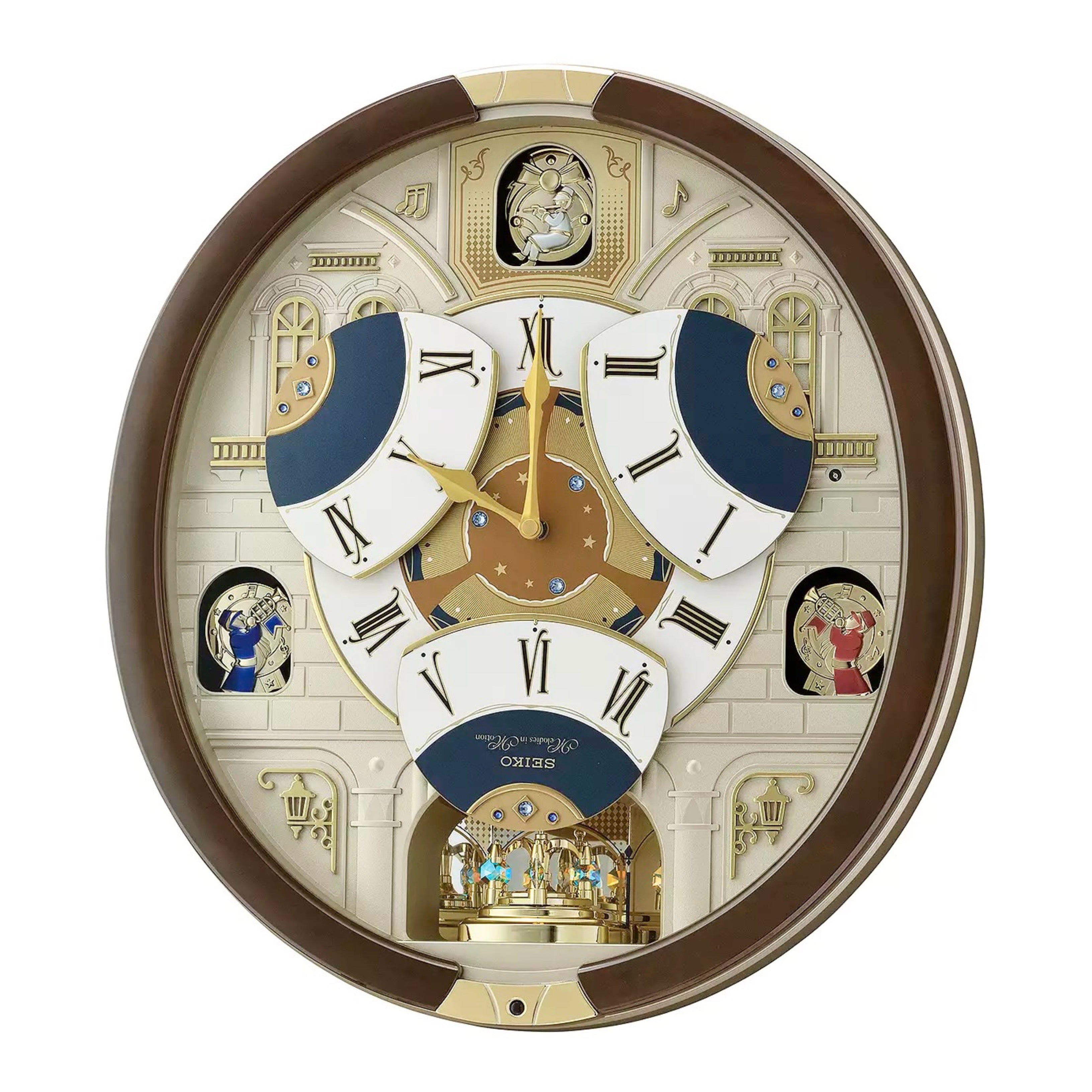 Seiko QXM371BRH “Castle Windows” Melodies in Motion Dancing Dial Musical Wall Clock with 19 Songs