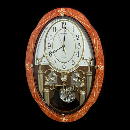 Rhythm “CTS Florence” Inlaid Wooden Musical Motion Pendulum Wall Clock with Popular Melodies - CMJ338UR06