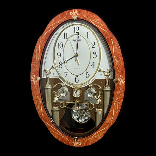 Rhythm “CTS Florence” Inlaid Wooden Musical Motion Pendulum Wall Clock with Popular Melodies - CMJ338UR06