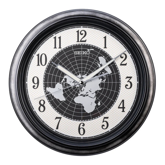 Seiko QXA825SLH "Amelia" Gray Luminous Earth Dial Decorative Wall Clock with Silent Sweep Second Hand