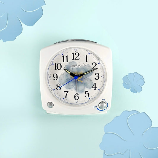 Seiko QHP012WLH "Serene Morning" White Modern Musical Alarm Clock with Snooze Light & Volume Control
