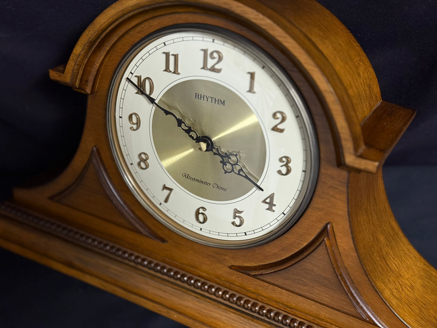 Rhythm "WSM Remington II" Traditional Wooden Chiming & Musical Tambour Mantel Clock with Raised Numerals - CRH216UR06
