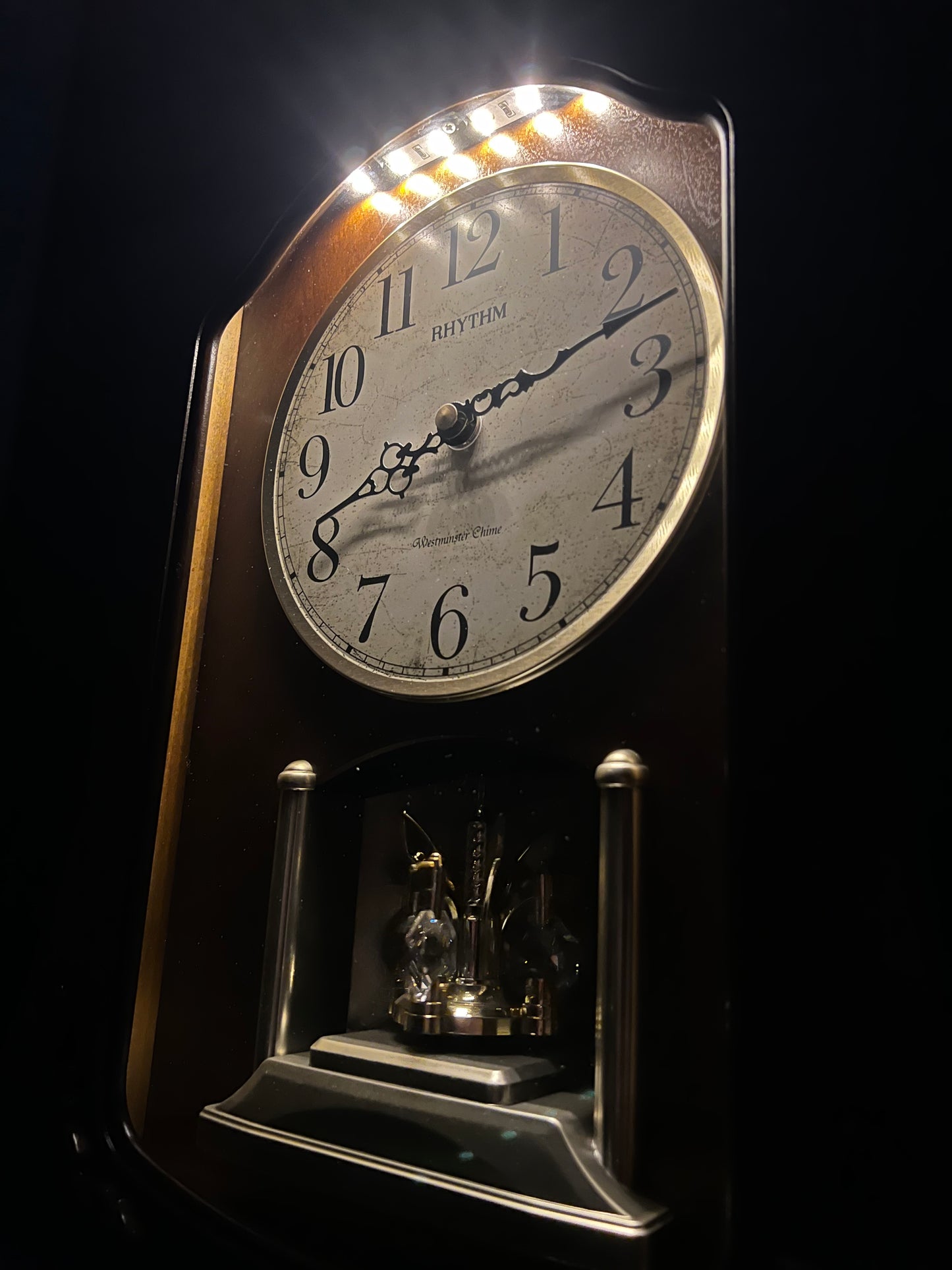 Rhythm "WSM Luminous Queen Mantel" Traditional Large Wooden Chiming & Musical Pendulum Mantel Clock with LED-Lighted Dial - CRH227UR06