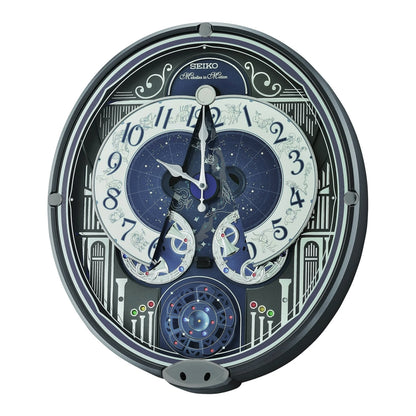 Seiko QXM393NRH “Galaxy Constellations” Astrology-Themed Melodies in Motion Moving Dial Musical Wall Clock with Luminous Dial