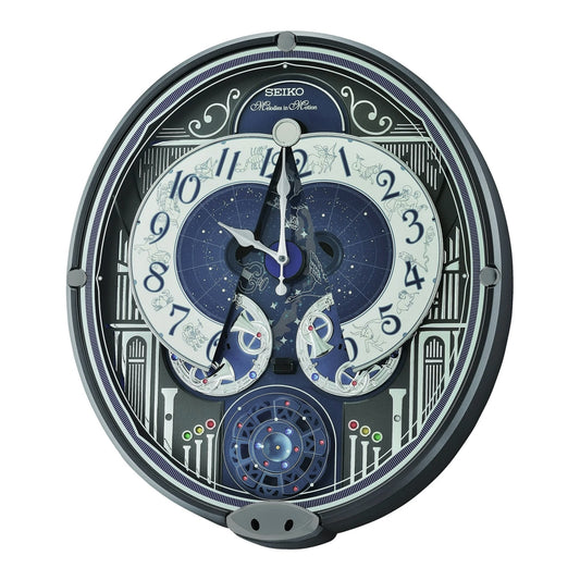 Seiko QXM393NRH “Galaxy Constellations” Astrology-Themed Melodies in Motion Moving Dial Musical Wall Clock with Luminous Dial
