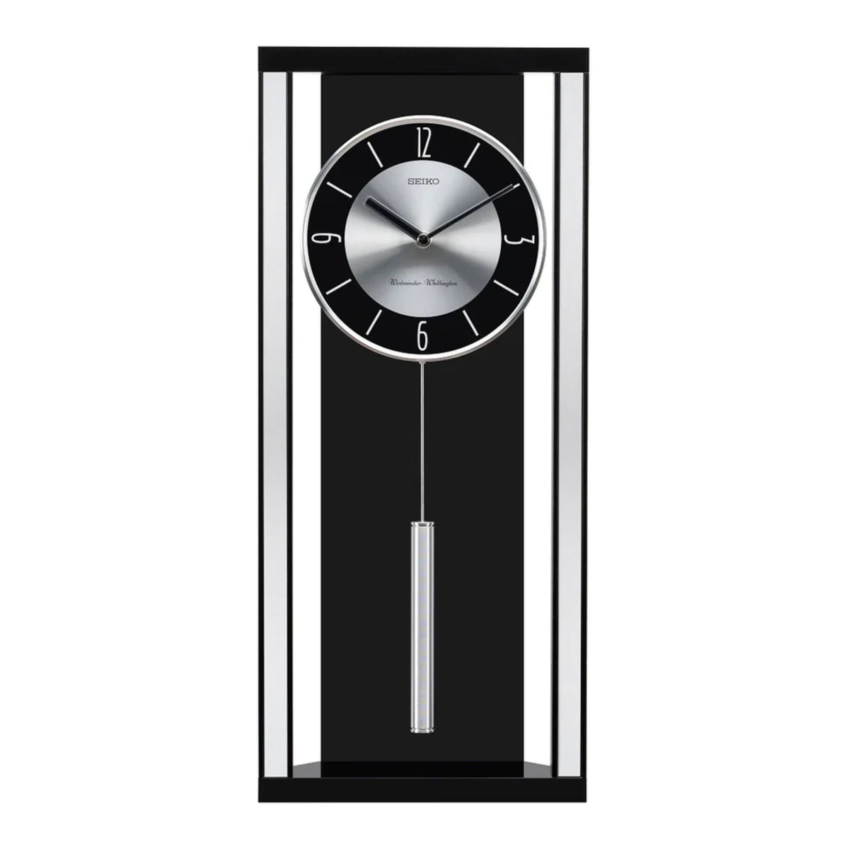 Seiko QXH068KLH "Modern Noir" Mid-Century Modern Wooden Chiming Pendulum Wall Clock