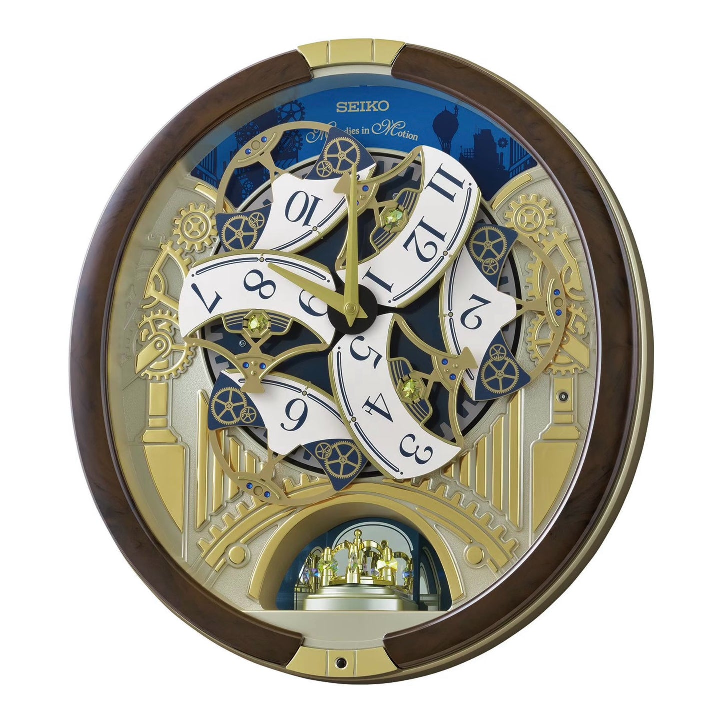Seiko QXM614BRHZ “Golden Gears” Melodies in Motion Dancing Dial Musical Wall Clock with 45 Songs