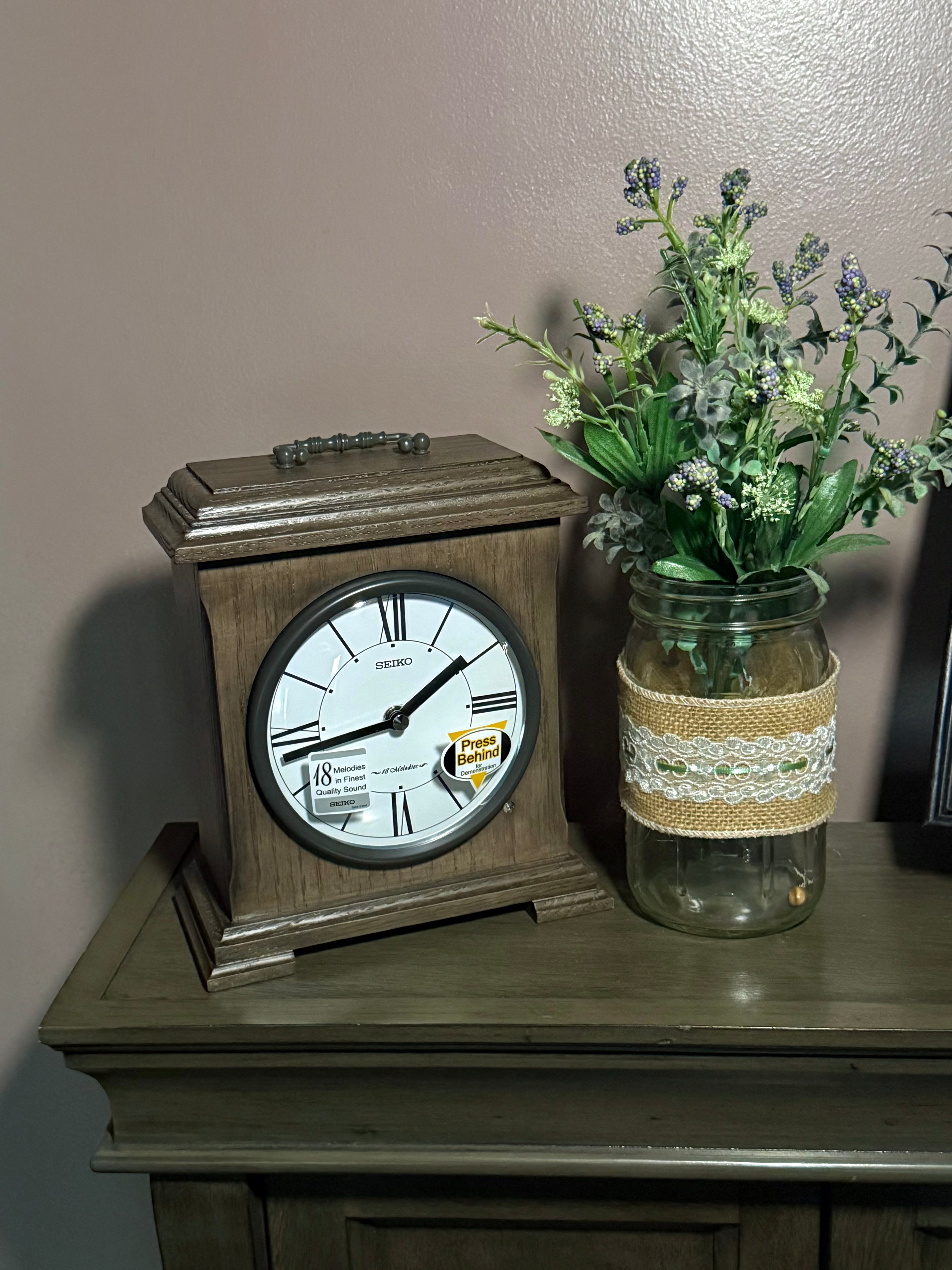 Seiko QXW252NLH "Baird" Gray Traditional Musical Wooden Carriage Mantel Clock with 18 Songs