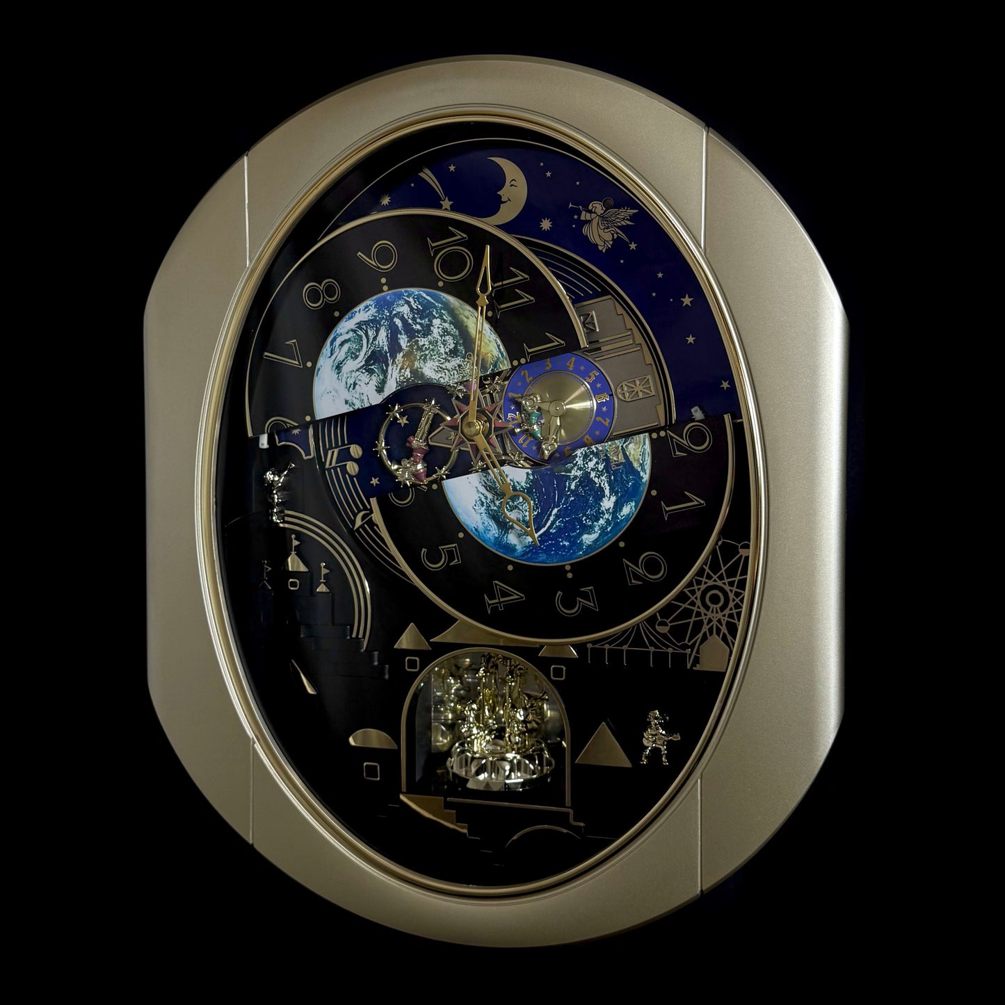 Rhythm “Peaceful Cosmos” Moving Earth Dial Magic Motion Musical Wall Clock with Popular Melodies - 4MH751AR19