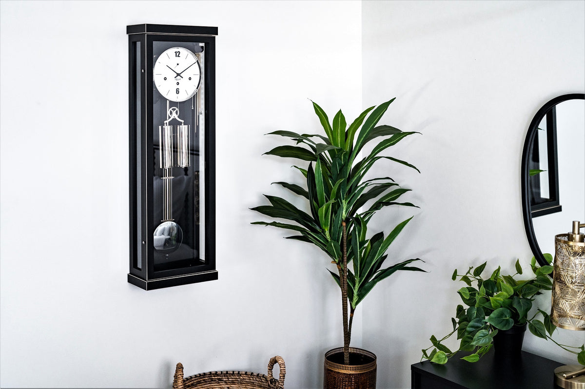 Hermle "Abbot" Black 8-Day Cable-Driven Modern Wooden Chiming Regulator Wall Clock - 70993-740351
