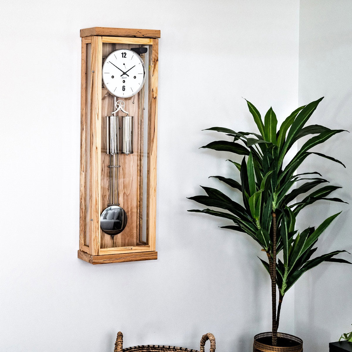 Hermle "Abbot" Iced Beach 8-Day Cable-Driven Modern Wooden Chiming Regulator Wall Clock - 70993-T30351