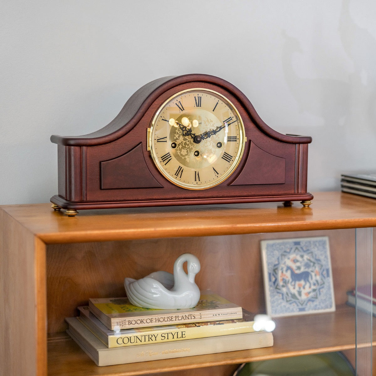 Hermle "Acton" 8-Day Keywound Traditional Tambour-Style Wooden Chiming Mantel Clock - 21142-070340