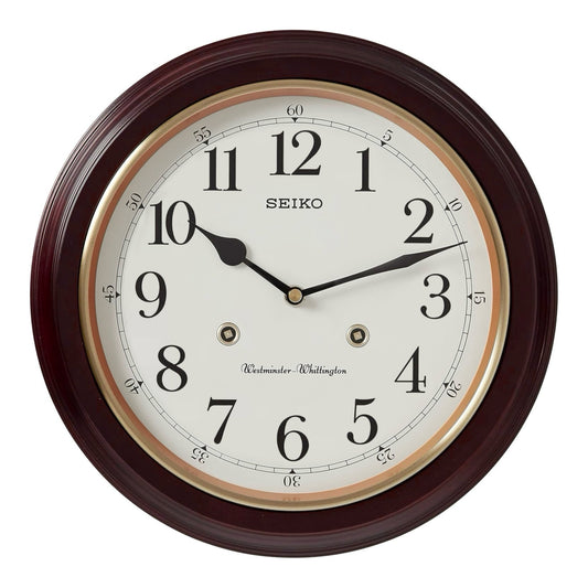 Seiko QXH202ZLH "Philadelphia" Traditional 12" Round Wooden Chiming Wall Clock