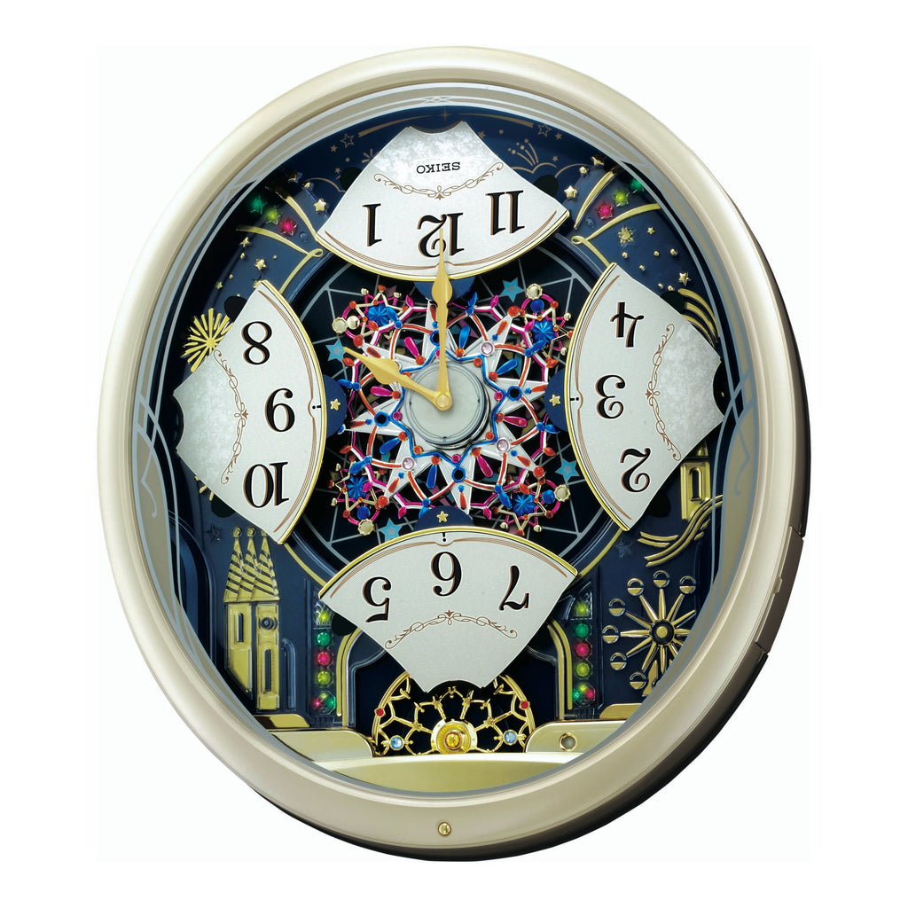 Seiko QXM239SRH "Celebration" Melodies in Motion Musical Wall Clock with Animated Moving Dial & 6 Songs
