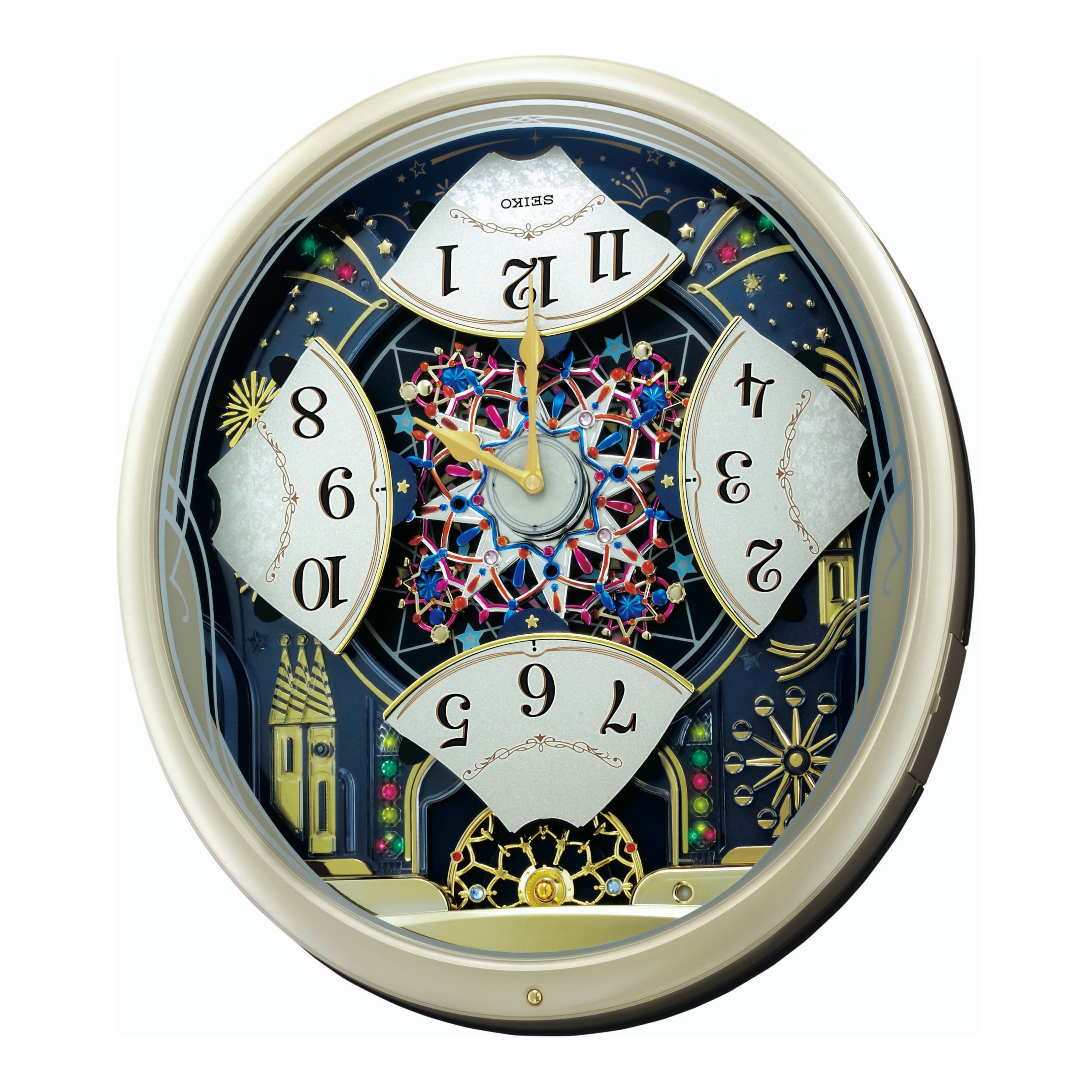 Seiko QXM239SRH "Celebration" Melodies in Motion Musical Wall Clock with Animated Moving Dial & 6 Songs
